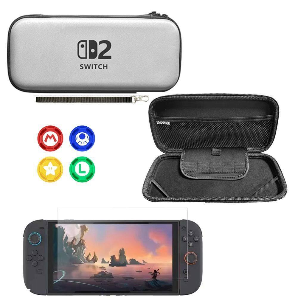 Kit Case Nintendo Switch 2 Prata + Película Vidro + 4 Grips