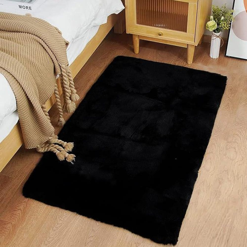 Tapete Chinchila Rozac Antiderrapante 50X70 Cm - Preto