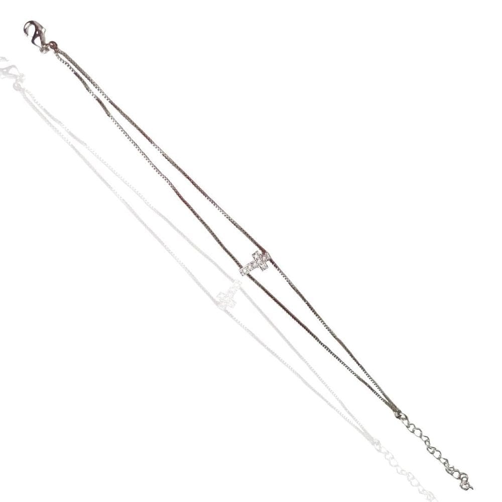 Pulseira Cruz Cravejada Banhada A Platina