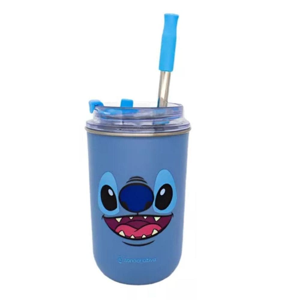 Copo Neo Stitch Com Canudo 300Ml Cor Azul