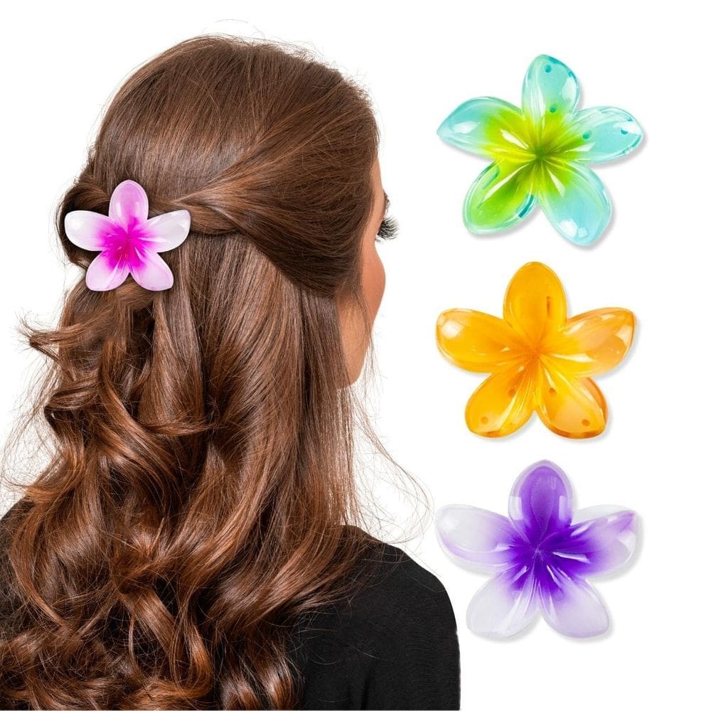 Kit 3 Presilha Pequena Flor Do Havaí Cabelos Prendedor Praia