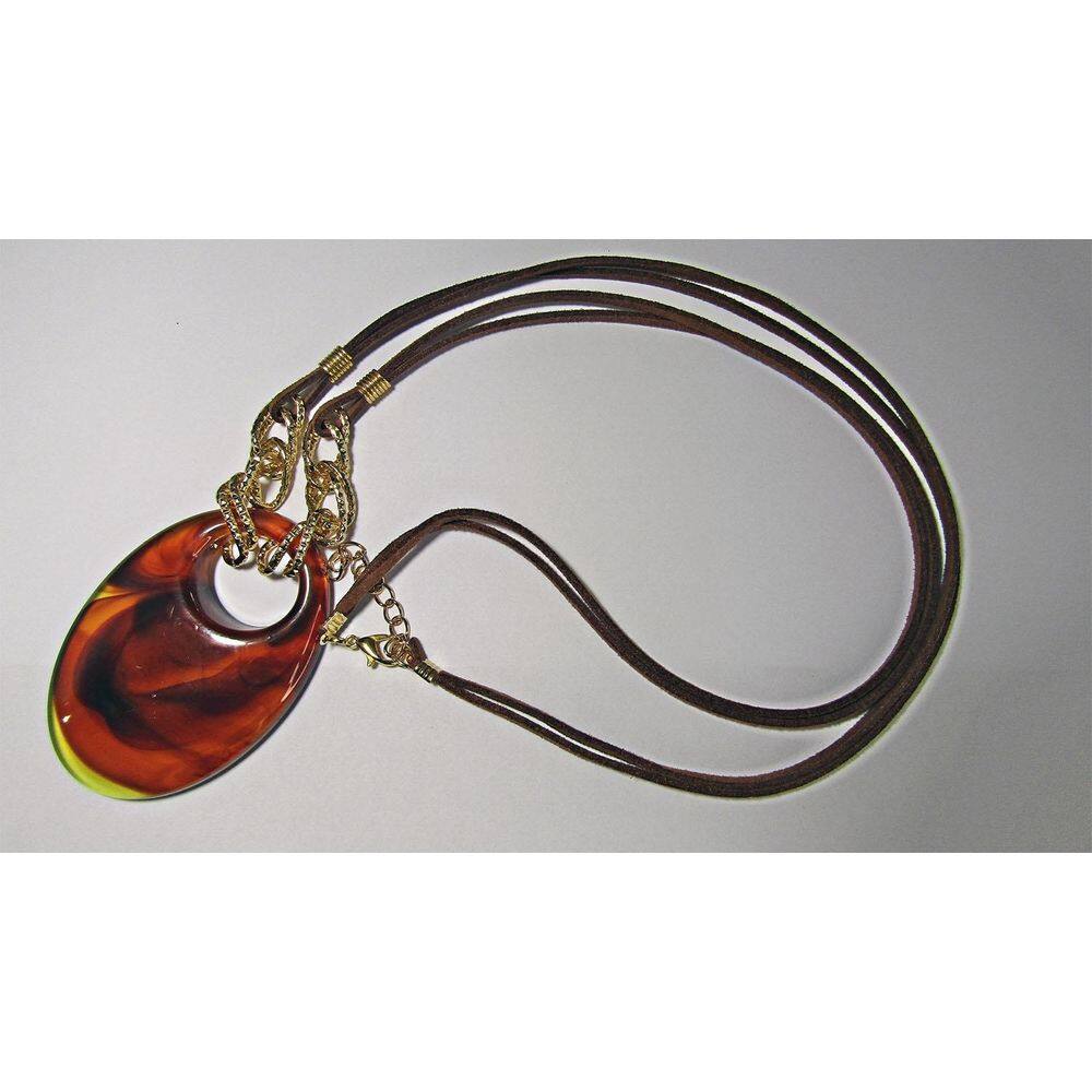 Colar Artesanal Cordão De Camurça E Pingente De Acrílico B