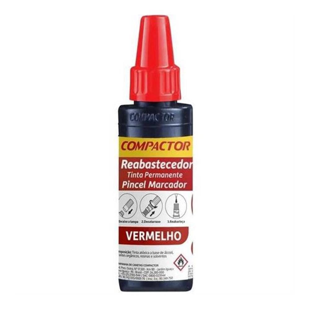 Tinta Marcador Permanente Vermelho 30Ml Compactor