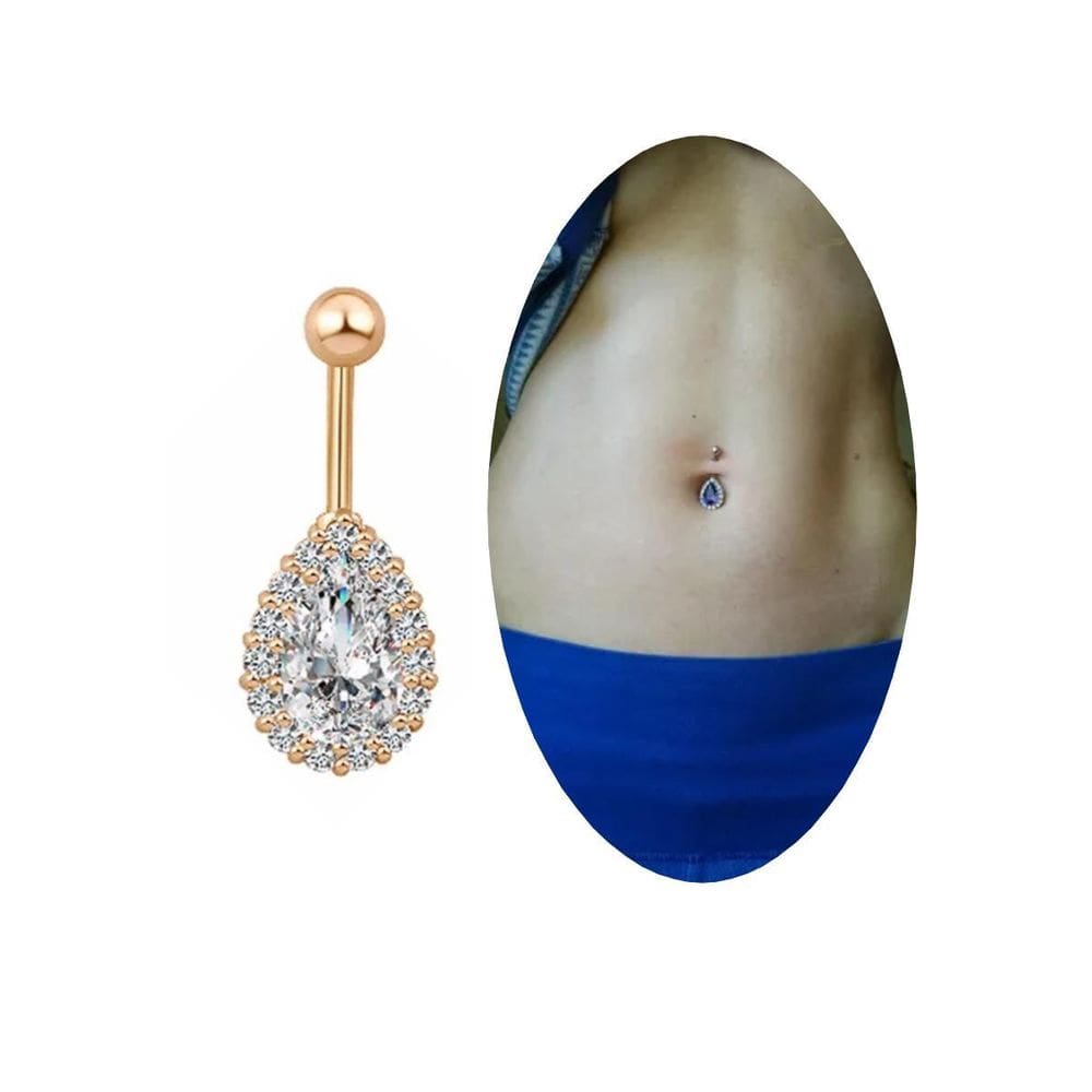 Piercing De Umbigo Dourado Ouro Aço Cirúrgico Gota Zirconia