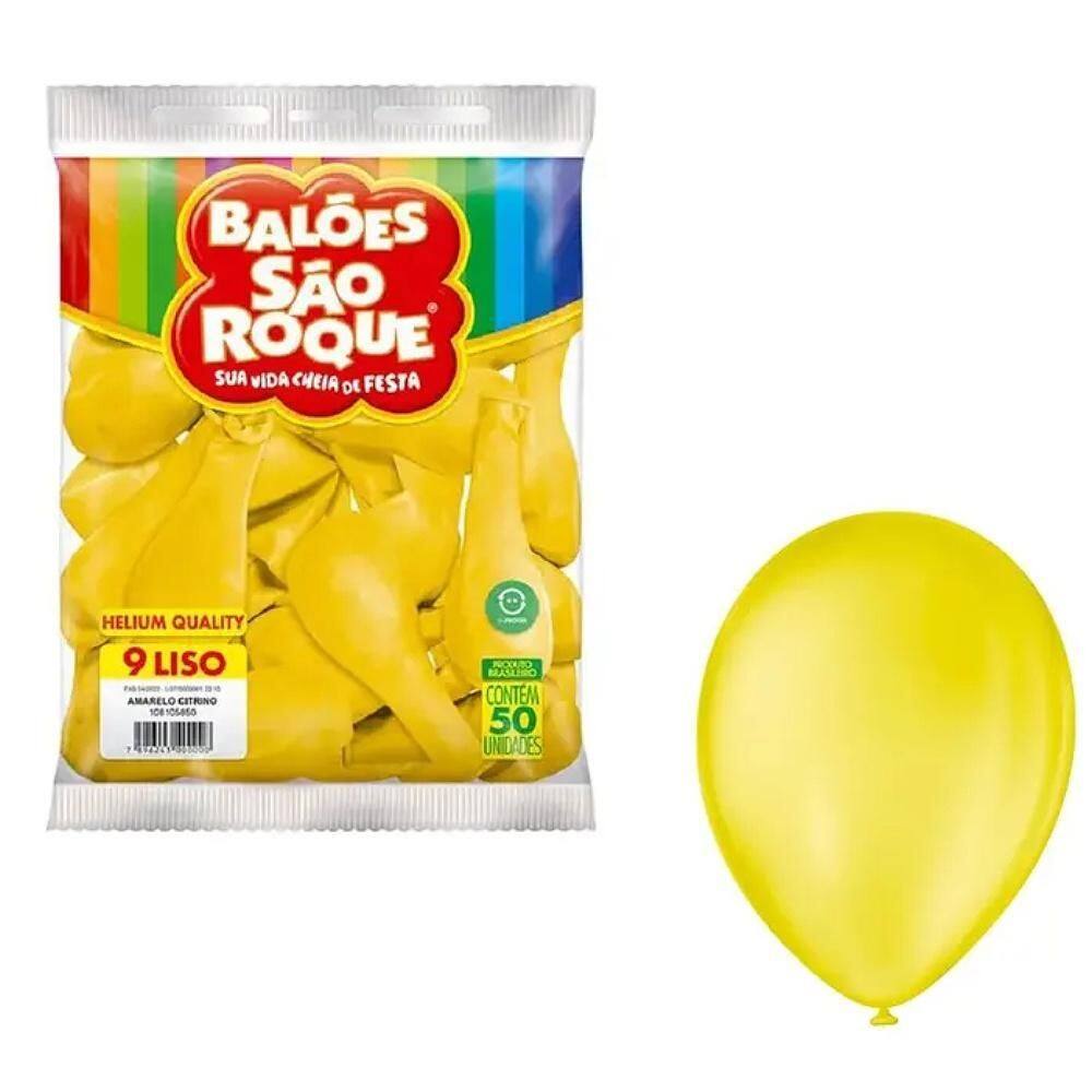 Balão São Roque Liso Nº 9 Redonda C/50 Amarelo Citrico