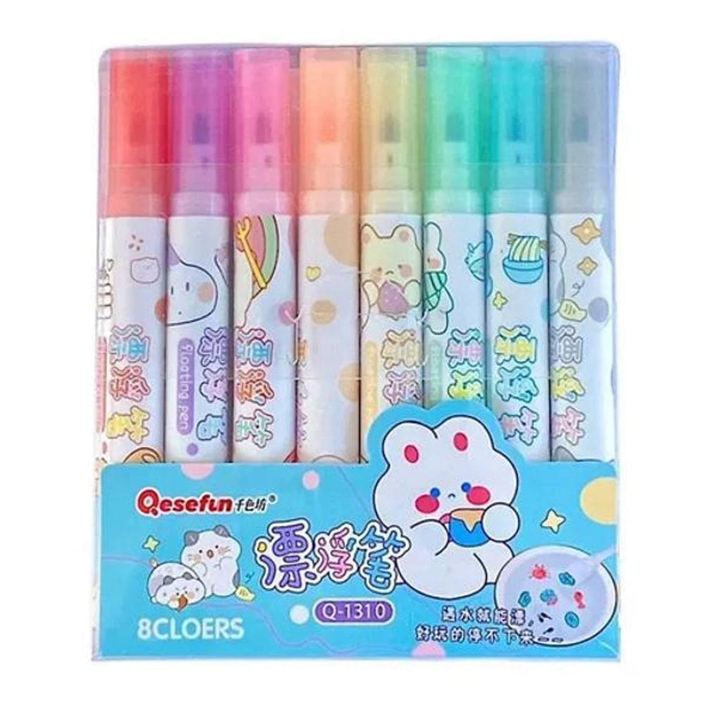 2X Kit 8 Canetinhas Flutua Água Caneta Mágica Desenho Flutua