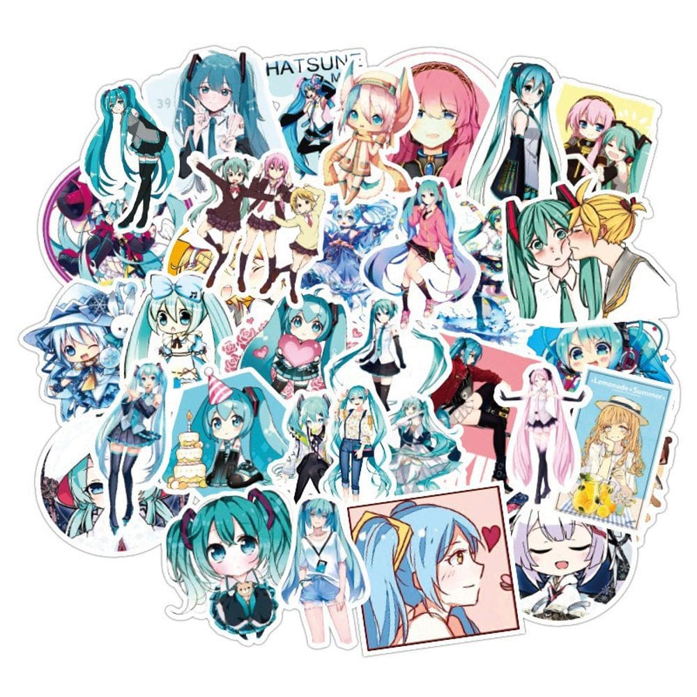 Adesivos Hatsune Miku, vinil impermeável, anime, 50 unidades