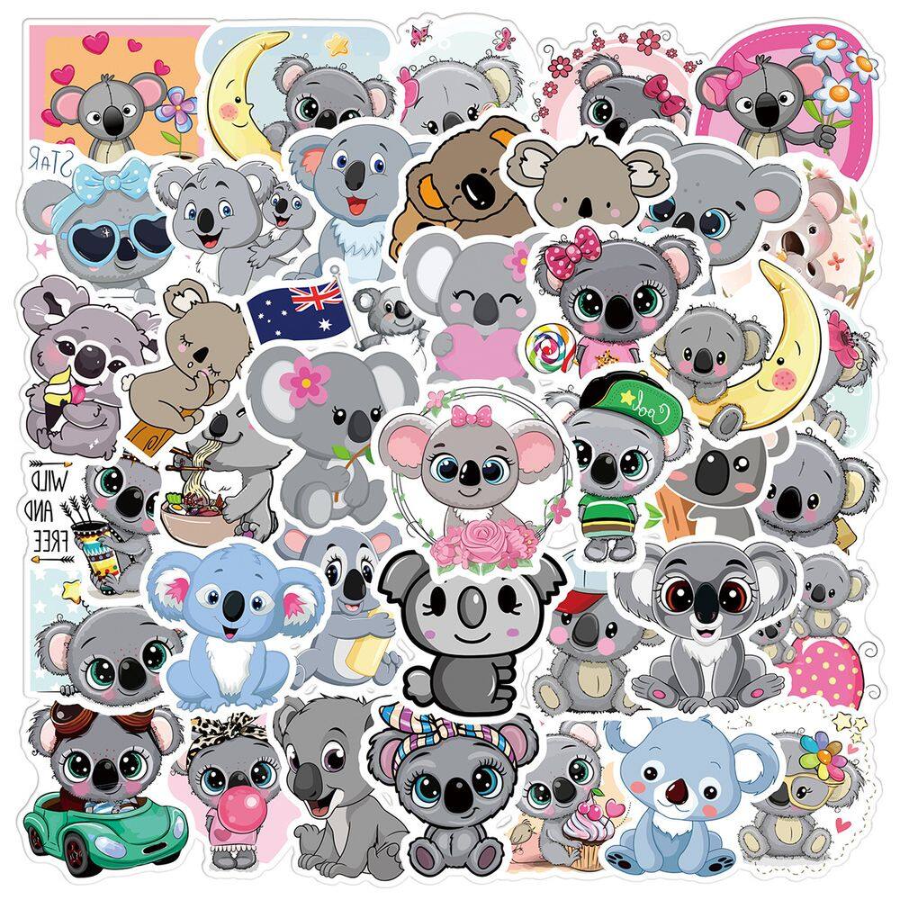 Adesivos Koalas Animals, vinil impermeável, anime, 50 unidades/lote