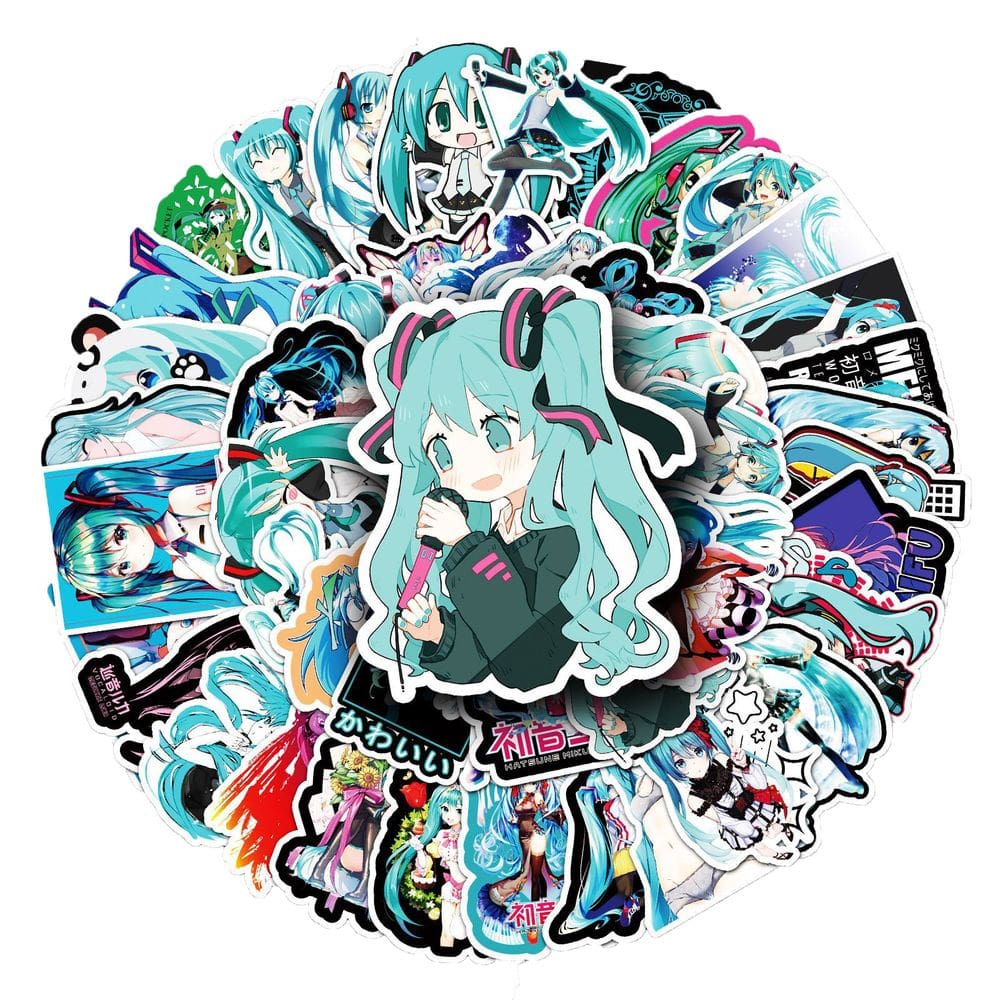 Adesivos Hatsune Miku, vinil impermeável, anime, 50 unidades