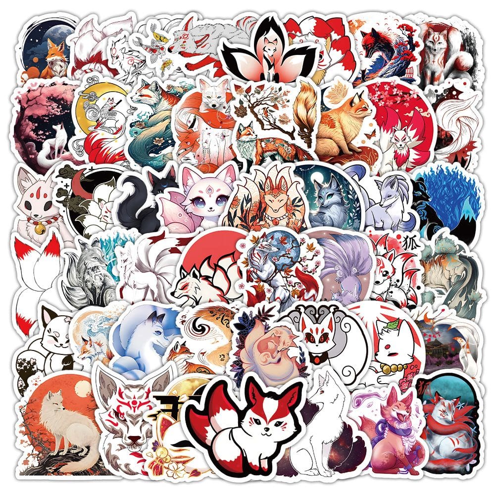 Adesivos Kitsunes, 60 peças de vinil impermeável, anime, 5-7 cm