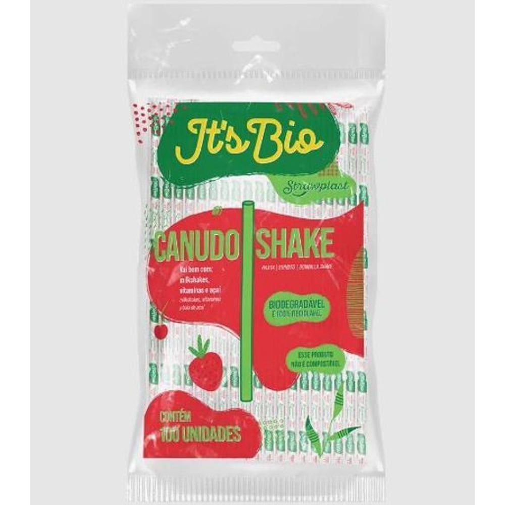 Canudo Shake Biodegradável- Pacote Com 100Und