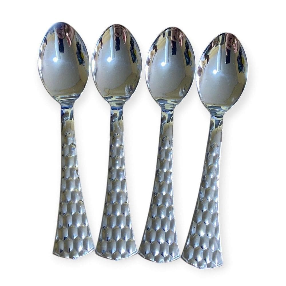 Kit 12 Colheres Prata Descartável 13,8Cm Doces Bolo Café