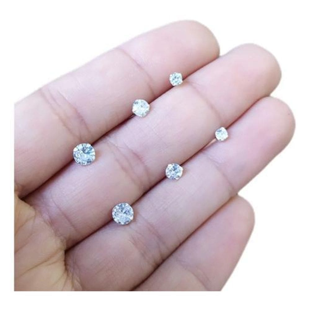 Trio Brinco Pedra Zirconia Ponto De Luz 3 4 5 Mm Prata 925