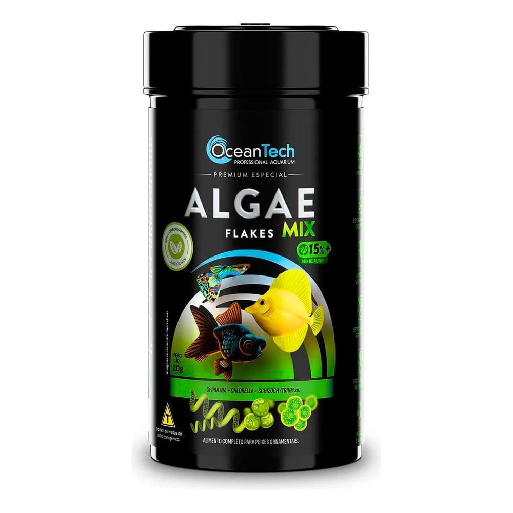 Ração Ocean Tech Algae Flakes Mix Alimento Flocos Peixes 20G