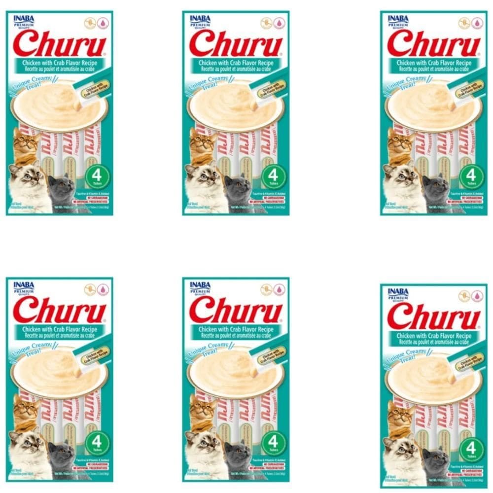 Kit 6Un Inaba Churu Gatos Sabor Galinha Com Caranguejo 14G