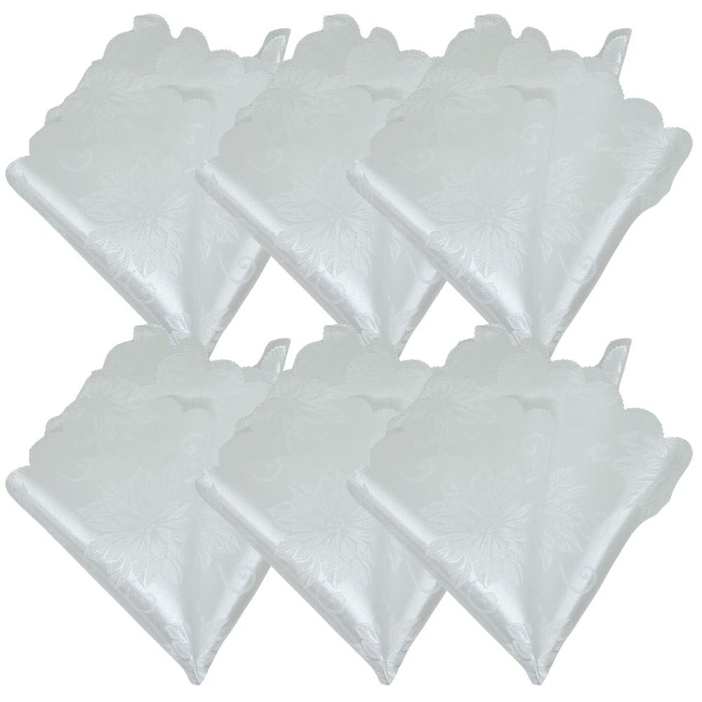 Jogo 6 Guardanapos Tecido Adamasc Branco Floral Prime 45x45cm Borda Floral - Tuut