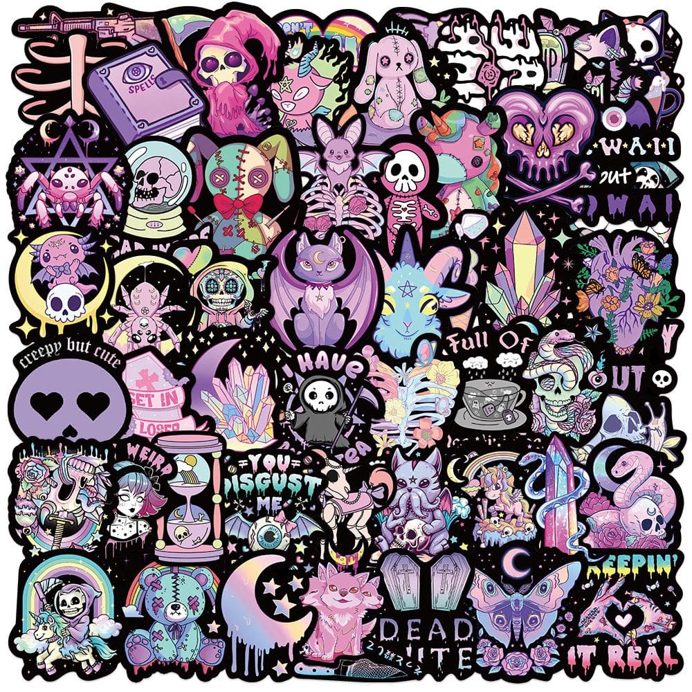 Adesivos roxos Skeletons Moons Bears Waterproof (56 unidades)