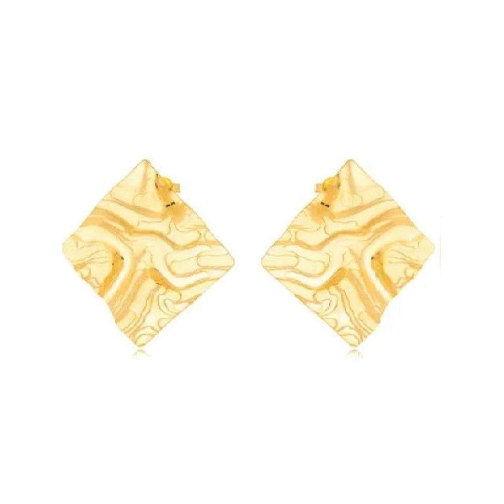 Brinco Orgânico Losango Dourado Semijoia Lizzy Fatin