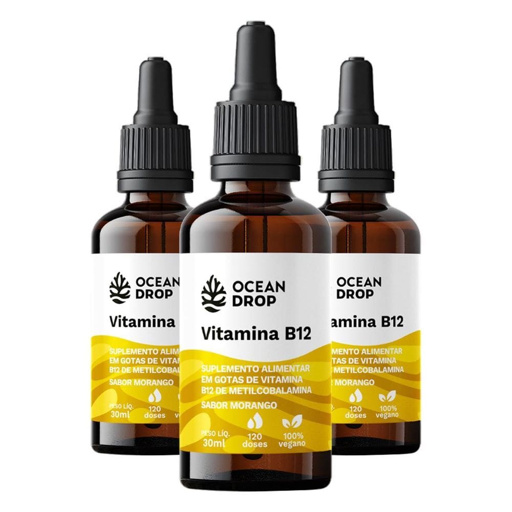 Kit 3 Vitamina B12 Em Gotas Ocean Drop 30Ml Sabor Morango
