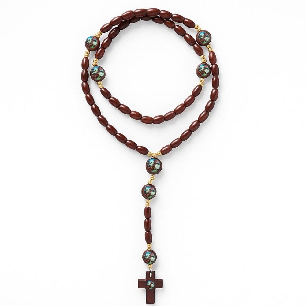 Terço Madeira São Jorge Conta 8Mm 45 Cm Marrom