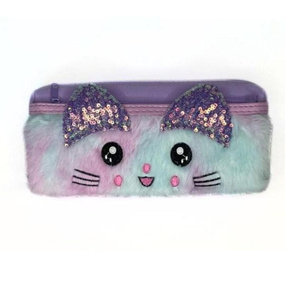 Estojo Escolar Miau Lilás Com Orelhas Gatinha Ff9022 - Fofy