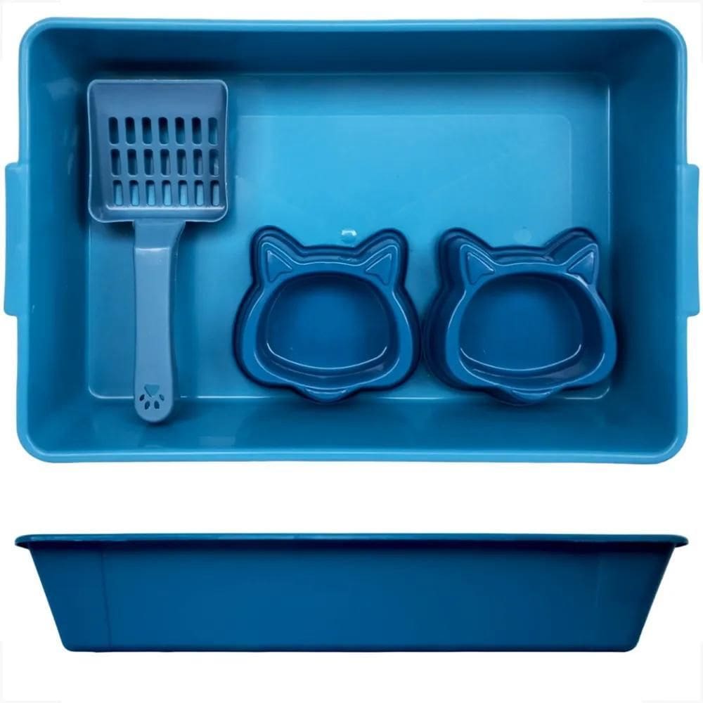 2X Caixa Areia Banheiro Gato Pá + Comedouro + Bebedouro Kit