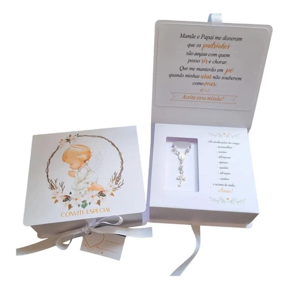 2X Caixa Papel Convite Padrinhos Batizado / Batismo E Tercin