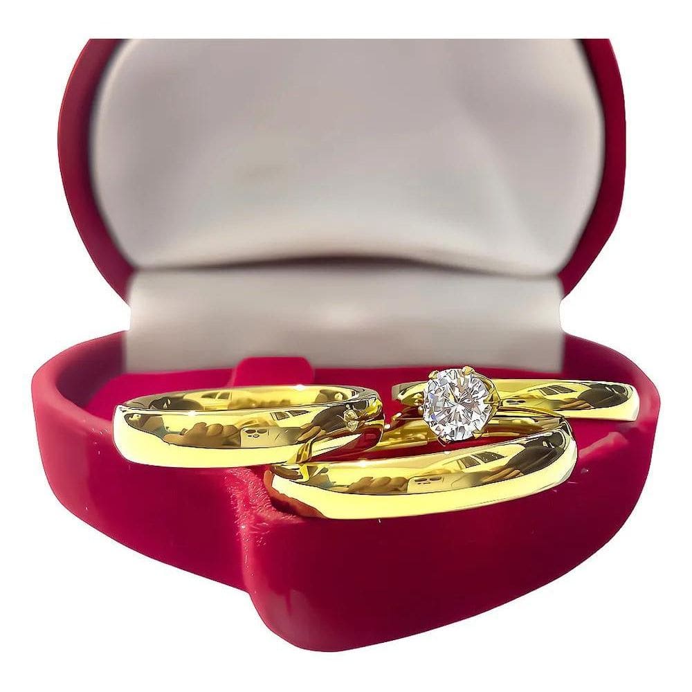 2X Par Aliança Dourada Compromisso 4Mm - Caixinha Anel