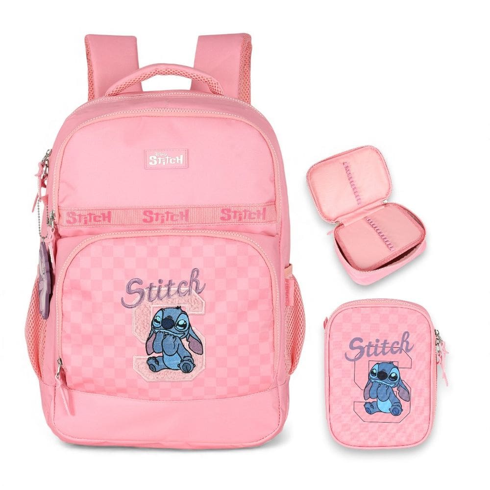 Kit Escolar Mochila Costas + Estojo Box Stitch Disney Luxcel