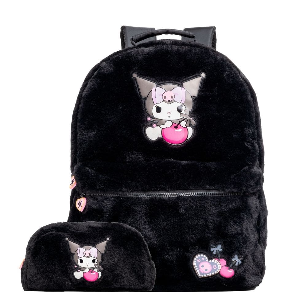 Mochila Escolar Costas Pelucia Estojo Simples Amplo Kuromi