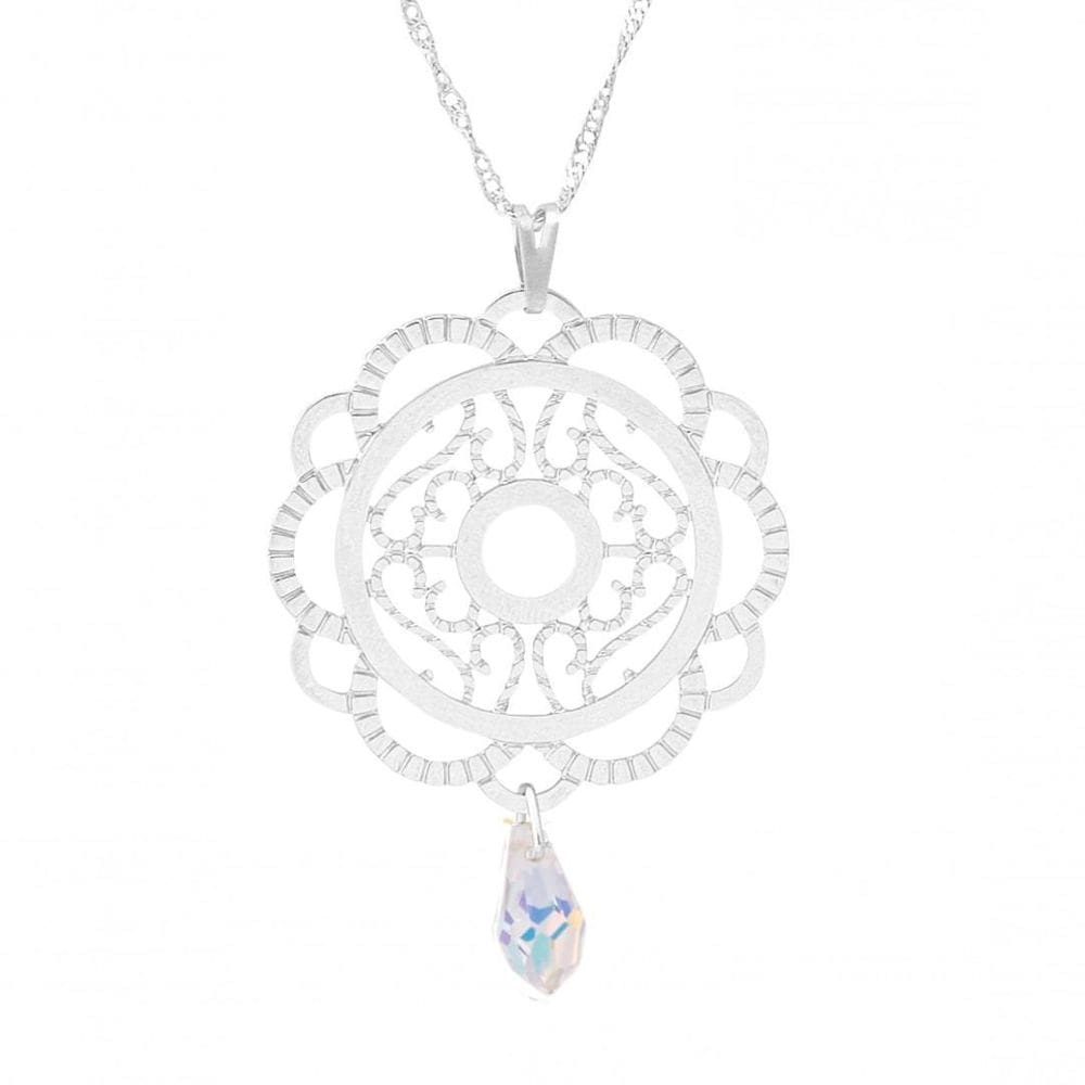Gargantilha Mandala Pingo Cristal Swarovski Ródio Branco