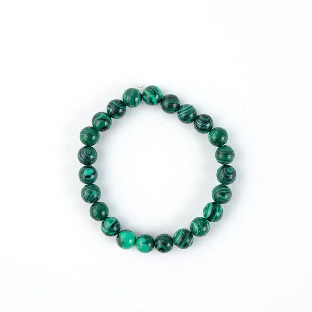 Pulseira Pedra Natural Malaquita 8Mm Silicone -Escolha A Cor