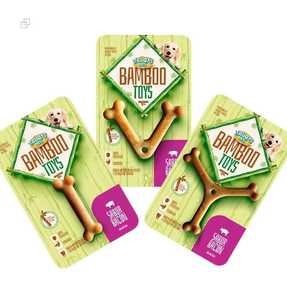 2X 3 Uni - Brinquedo Mordedor Osso Bamboo Para Cães Truqys