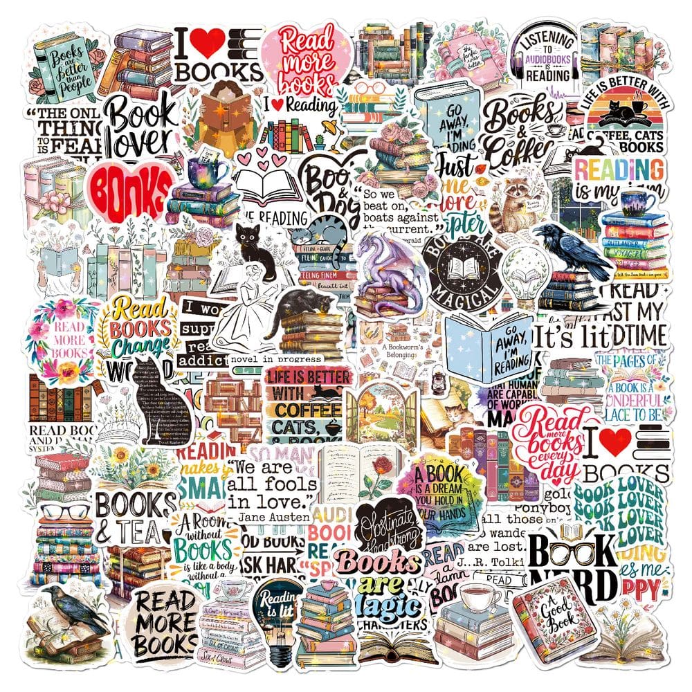 Adesivos 100 unidades/lote, leituras, livros, vinil impermeável, anime, conjunto