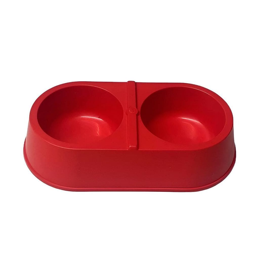 Comedouro Duplo Vermelho Água E Ração Para Cães E Gatos