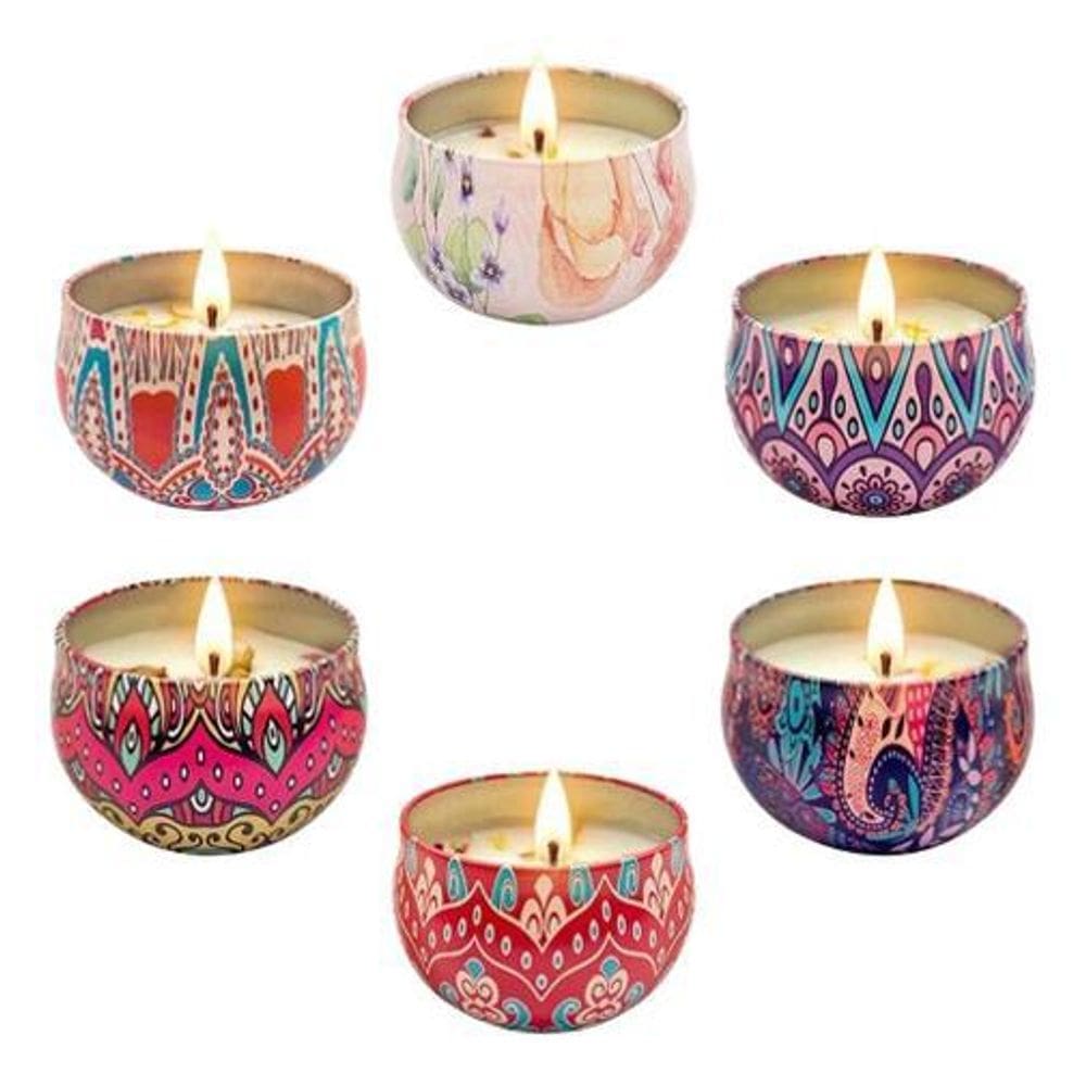 Kit 2 Super Velas Grande Perfumadas Lata Mandala Cera Coco