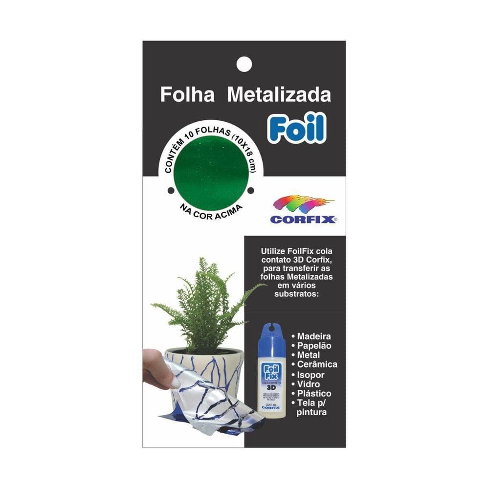Folha Metalizada Foil Corfix 10X18Cm Verde Com 10 Folhas