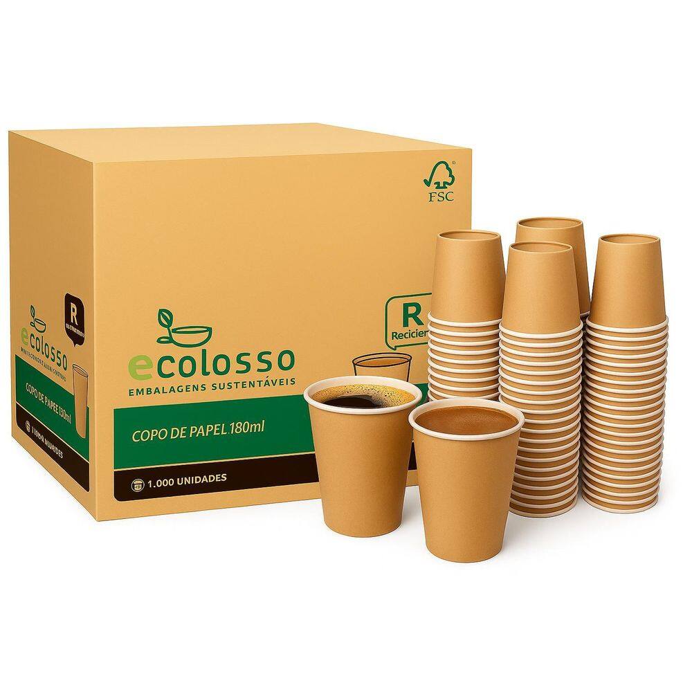 Kit Copo Papel Kraft Desc. Ecológico 500Un Para Café 180Ml