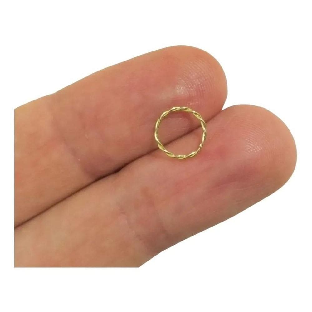 2X Piercing Argola Aço Trançada Banhada A Ouro 8Mm