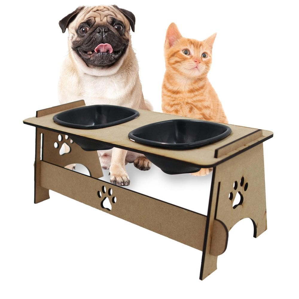 Comedouro Pet Duplo Elevado Cães E Gatos 2 Tigelas Ração