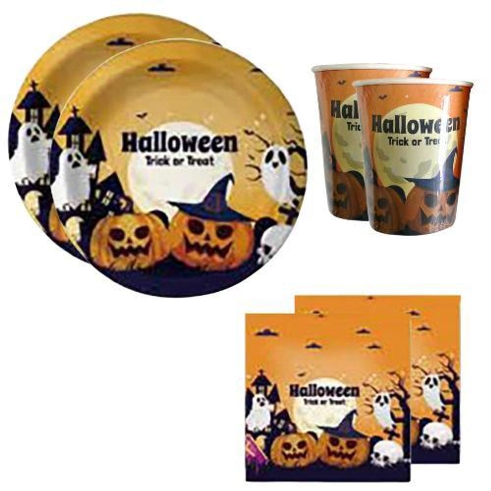 Kit 20 Pratos Copos Guardanapos Dia Das Bruxas Halloween