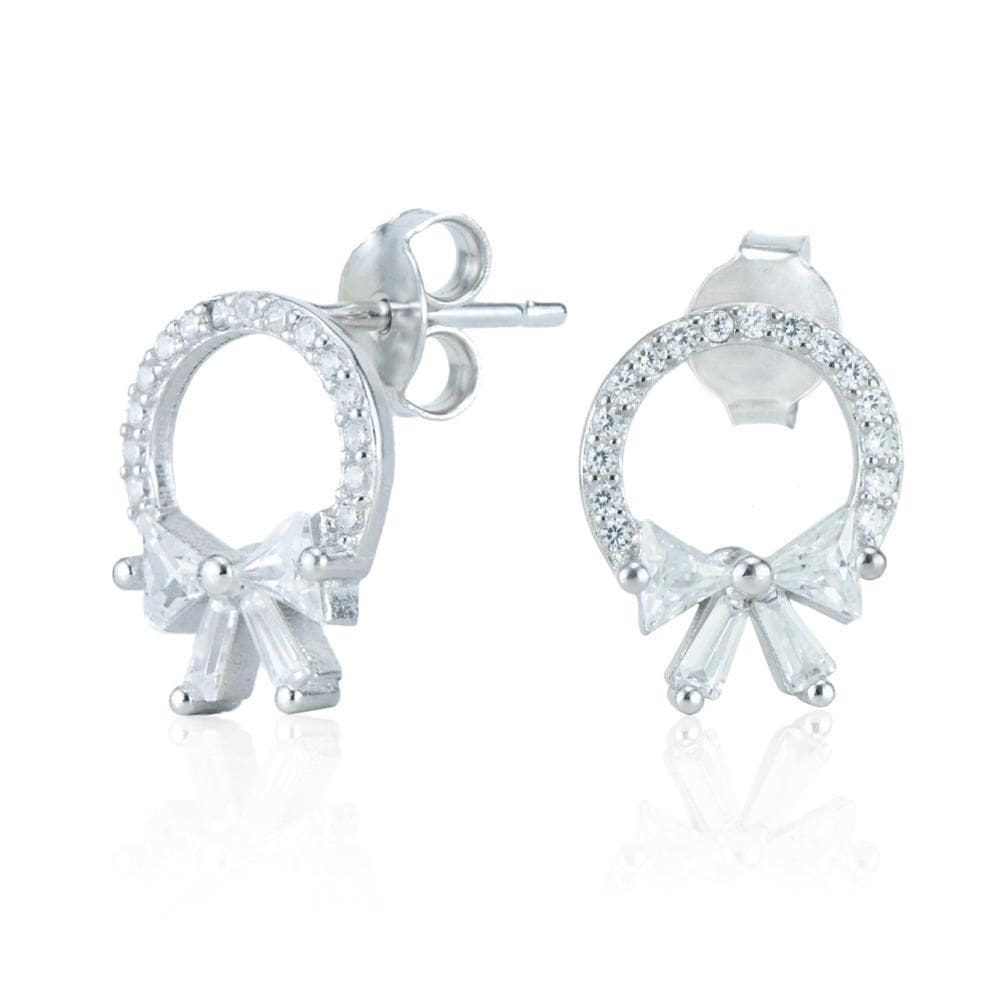 Brinco Laço 7Mm Com Zircônia Navete Em Prata
