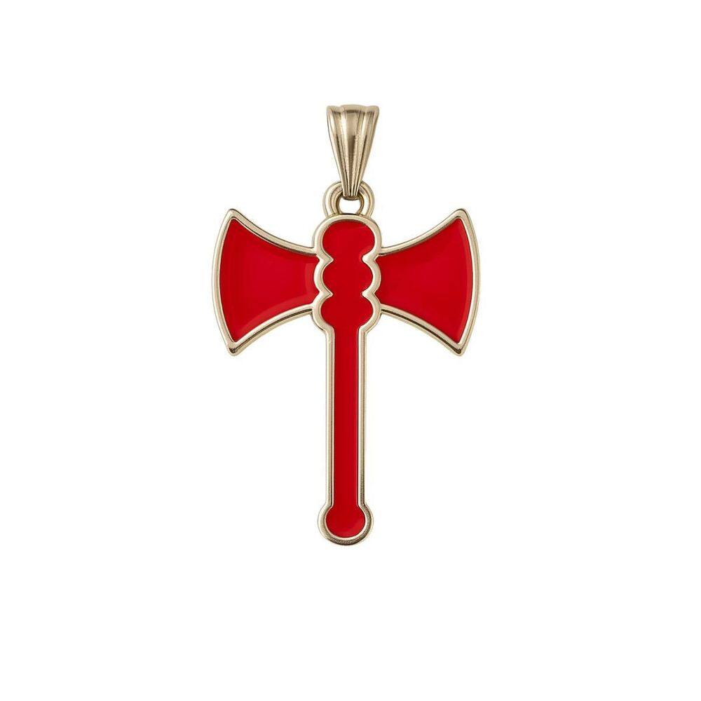 Pingente Machado Xangô Vermelho 3,5 Cm Metal Niquelado