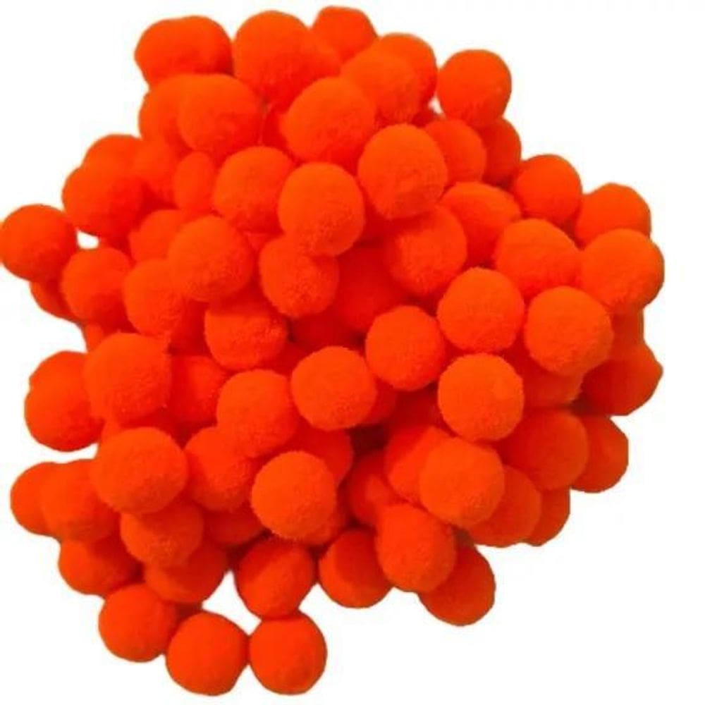Pompom Liso Solto Pelucia 13Mm Com 100 Unidades Laranja