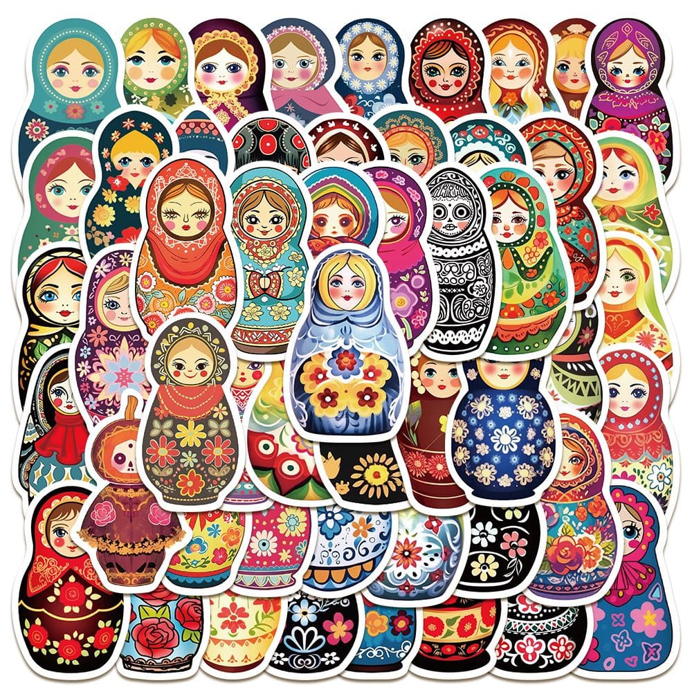 Adesivos Russians Nestings Doll Matryoshkas 52 unidades Waterp