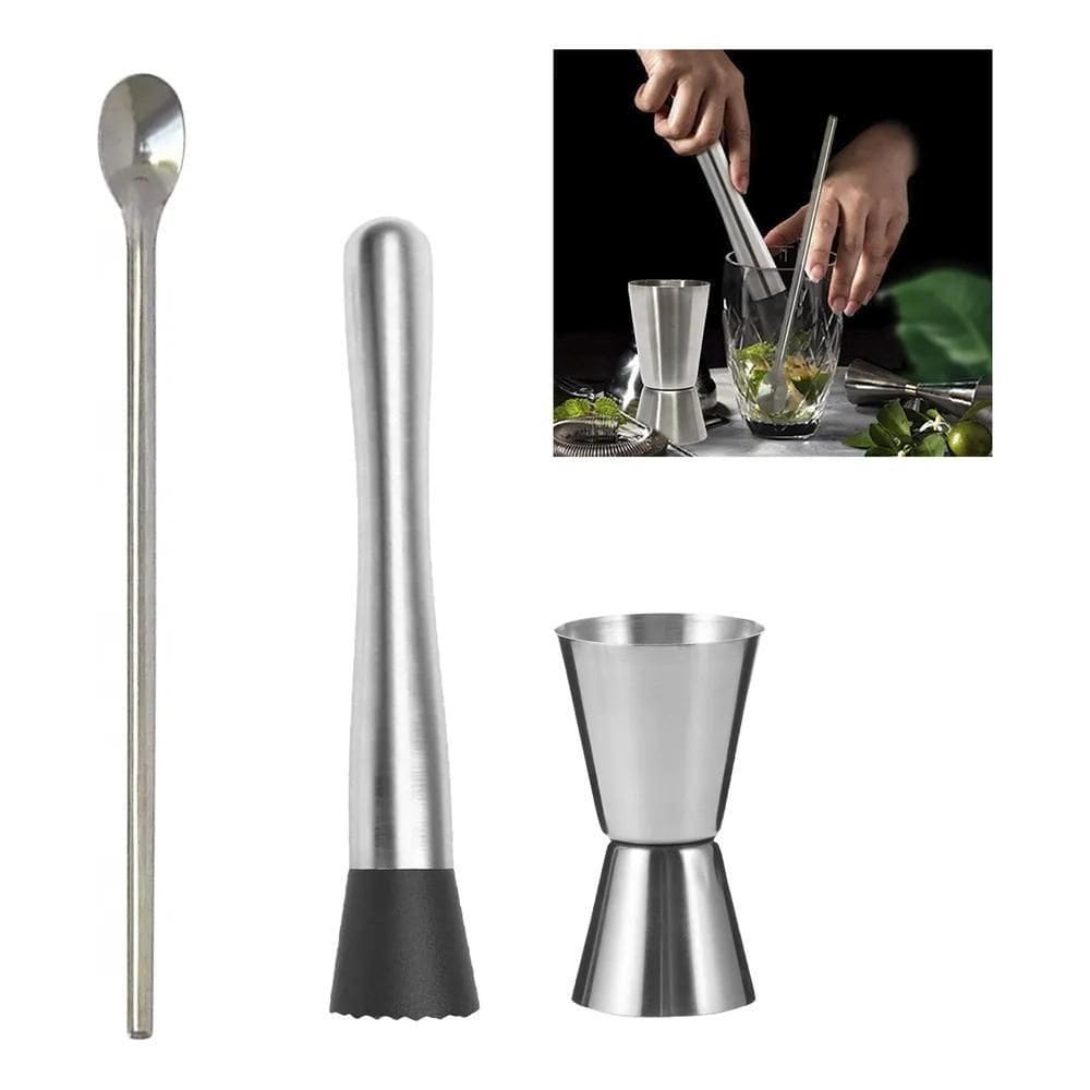 2X Kit Caipirinha Dosador Macerador Colher Bailarina Bartend