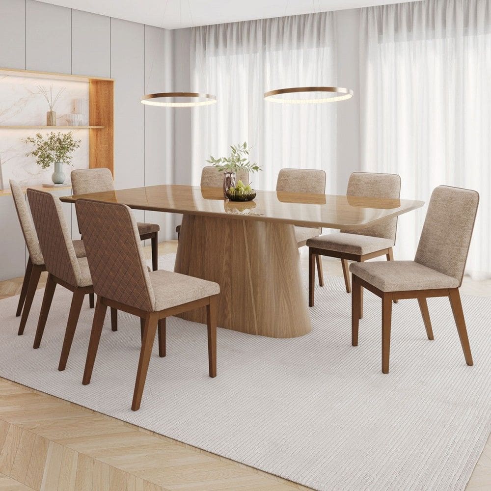 Mesa de Jantar 8 Lugares Olívia 200cm com Vidro Natural/Corano/CaraMarromo/Creme - Henn