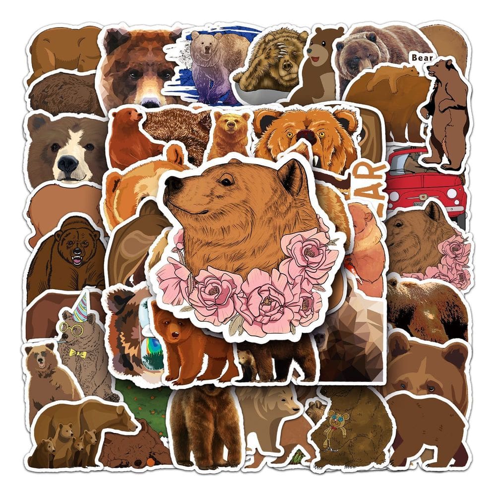 Adesivos Browns Bears Animals, vinil impermeável, 50 unidades