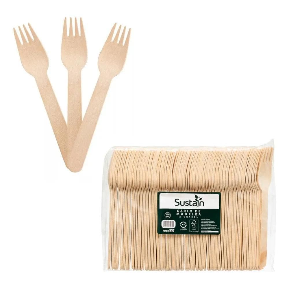2X Garfo De Madeira Descartável A Granel Pacote Com 100 Sust