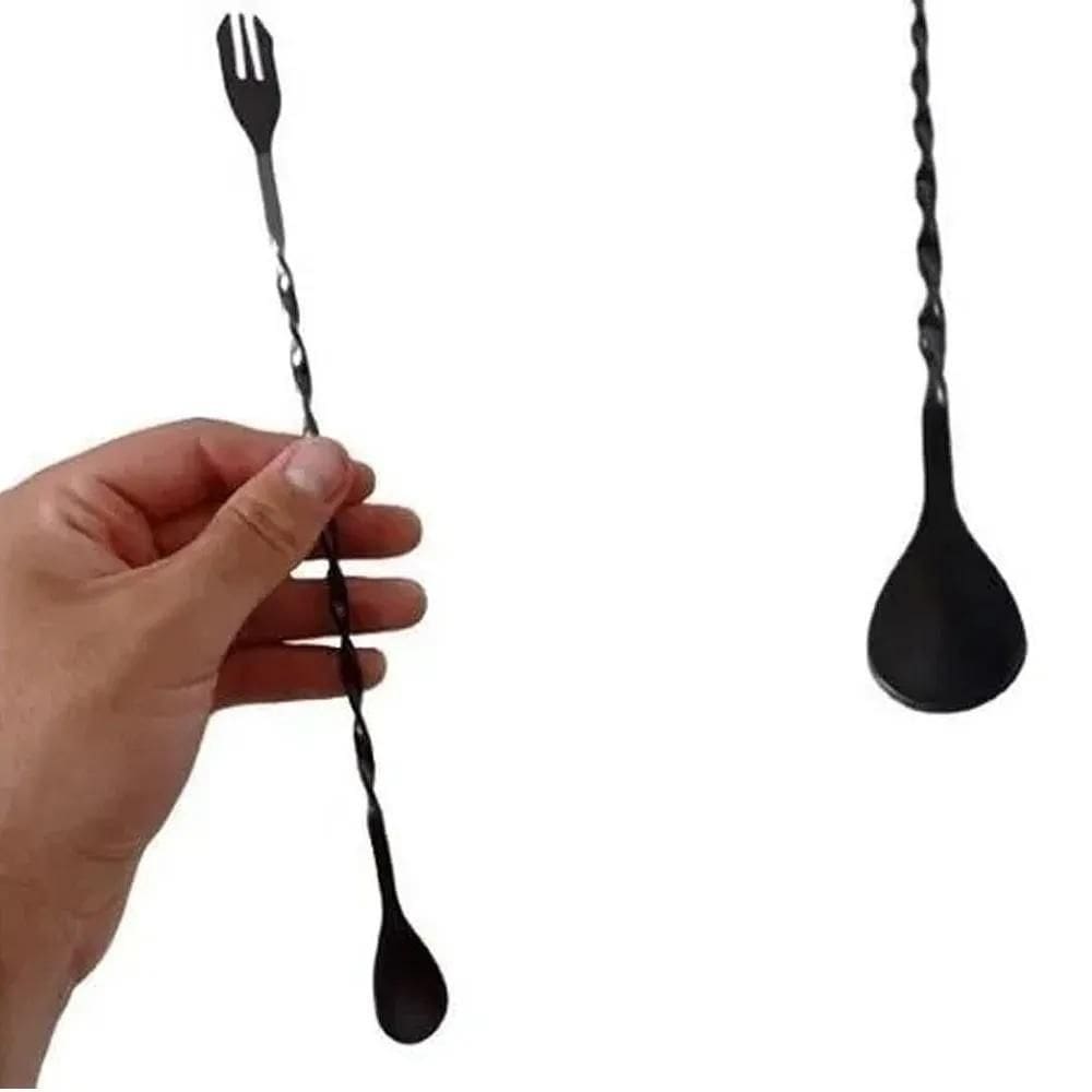 Colher Bailarina Coquetel Drinks Inox 26Cm Com Garfo - Black